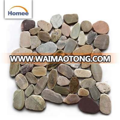 Mix Color Cheap Sliced Pebble Marble Outdoor Floor Tiles Mat Pebble Stone Mosaic Tiles