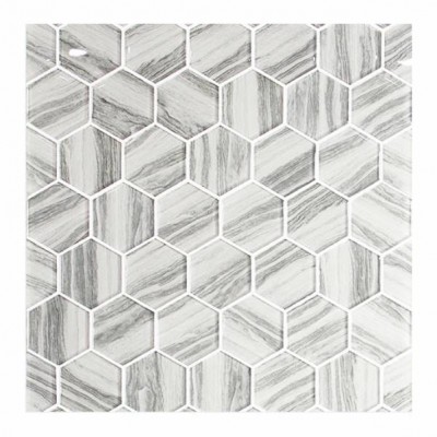 White Hexagon Wall Tiles 3d Inkjet Printed Wall Floor Tiles Wood Look Kitchen Backsplash Mosaic Glass Tile