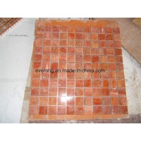 Polished Red Color Travertine Marble Stone Mosaic Tile Backsplash Tile for Wall Backsplash